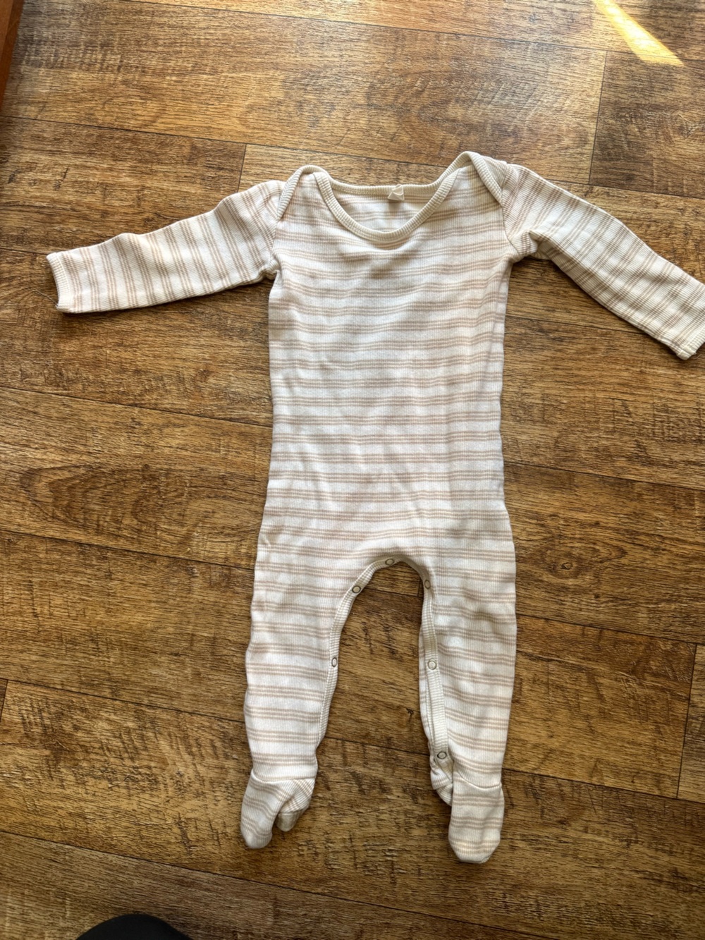 Quincy Mae Cream & Beige Striped Baby Footie